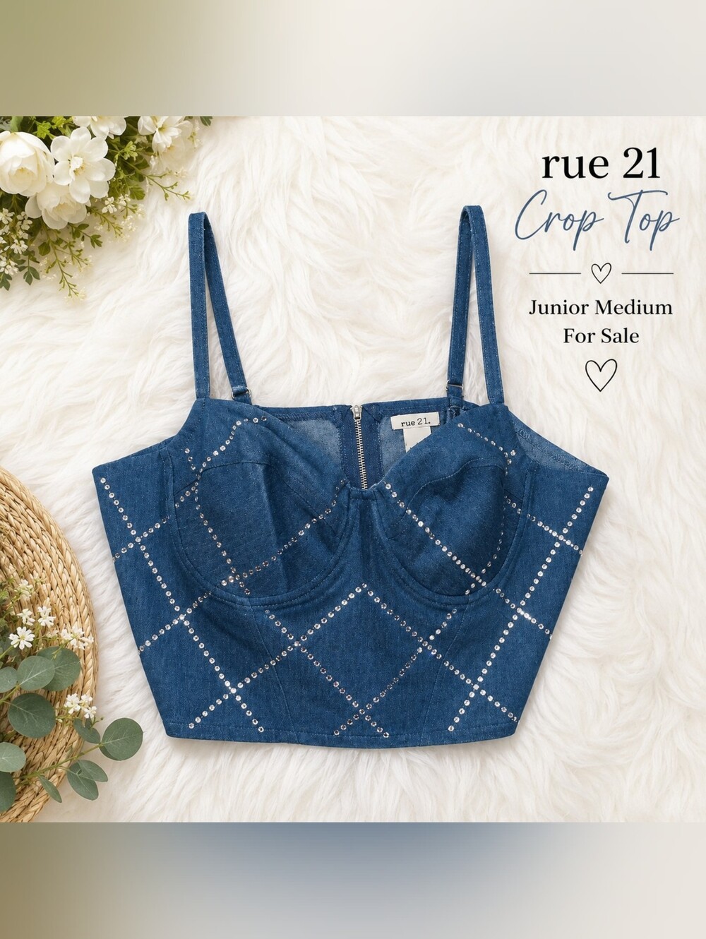 rue21 Blue Denim Studded Cropped Bustier